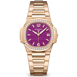 Patek Philippe Nautilus 32mm 18ct Rose Gold Purple Dial Diamond Set Bracelet Watch - Berry's Jewellers