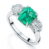 Platinum Emerald And Diamond Three Stone Ring