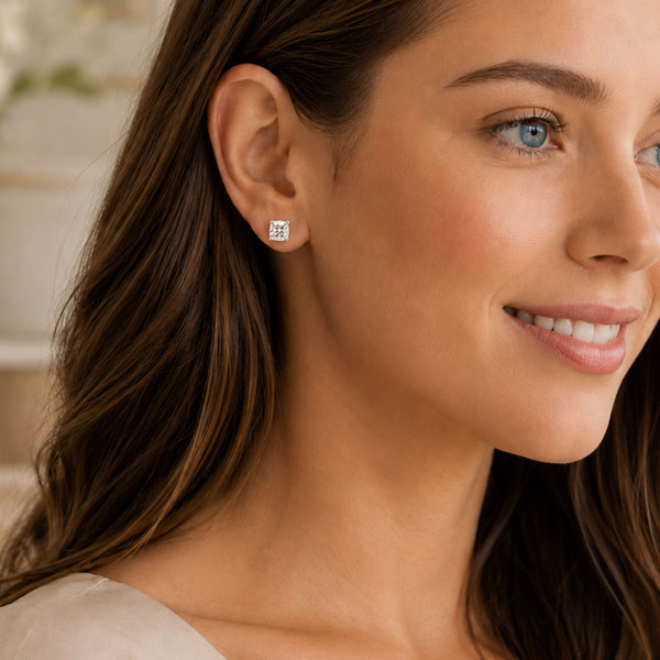 18ct White Gold GIA Certificated Cushion Cut Diamond Single Stone Stud Earrings