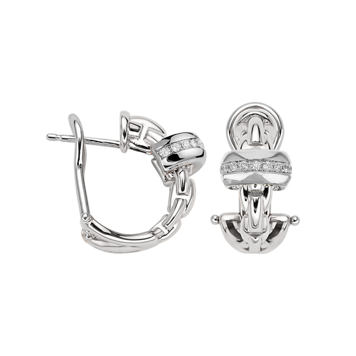 Eka 18ct White Gold Hoop Earrings With Diamond Set Rondel