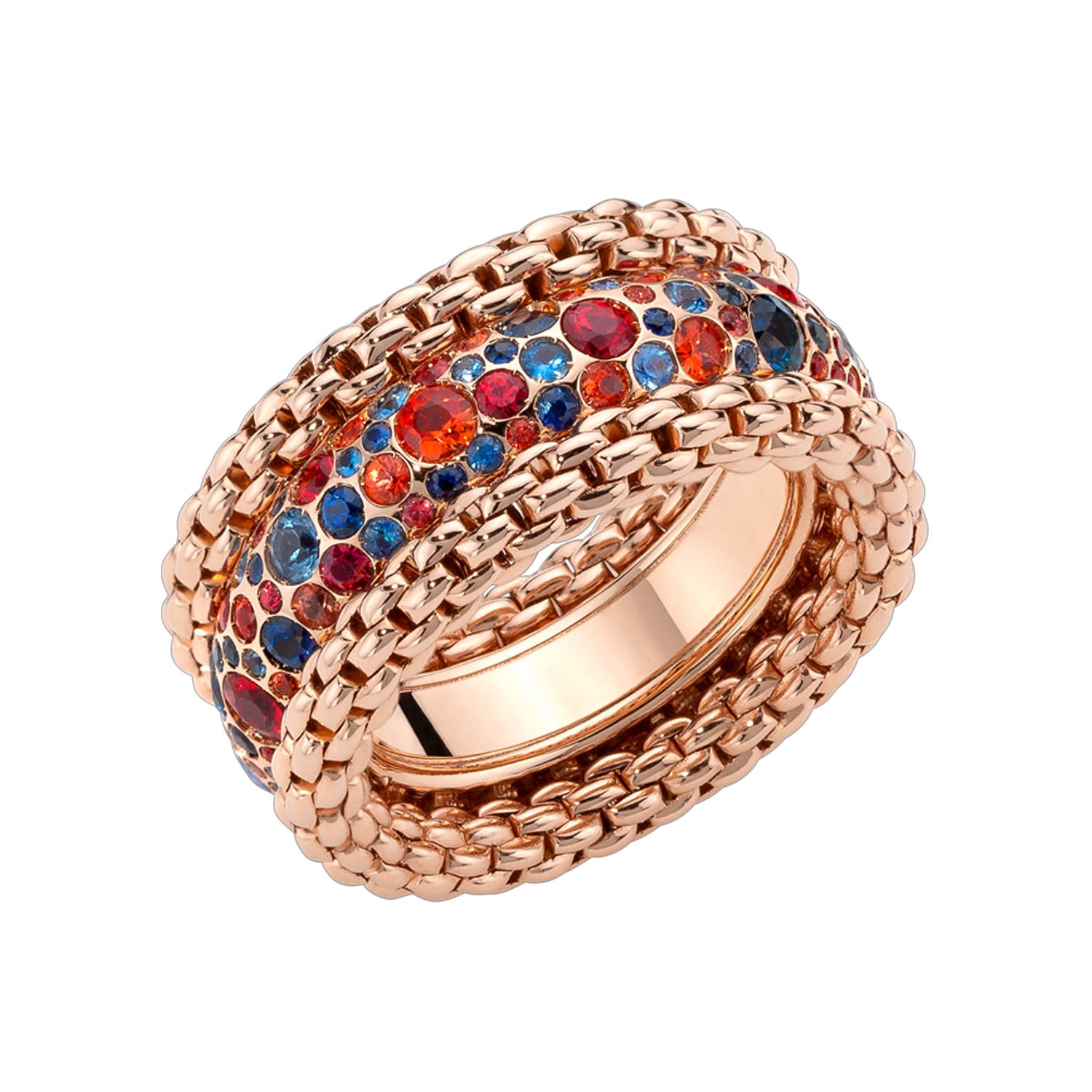 Bubble Rose Gold Ring with Multicolour Sapphires