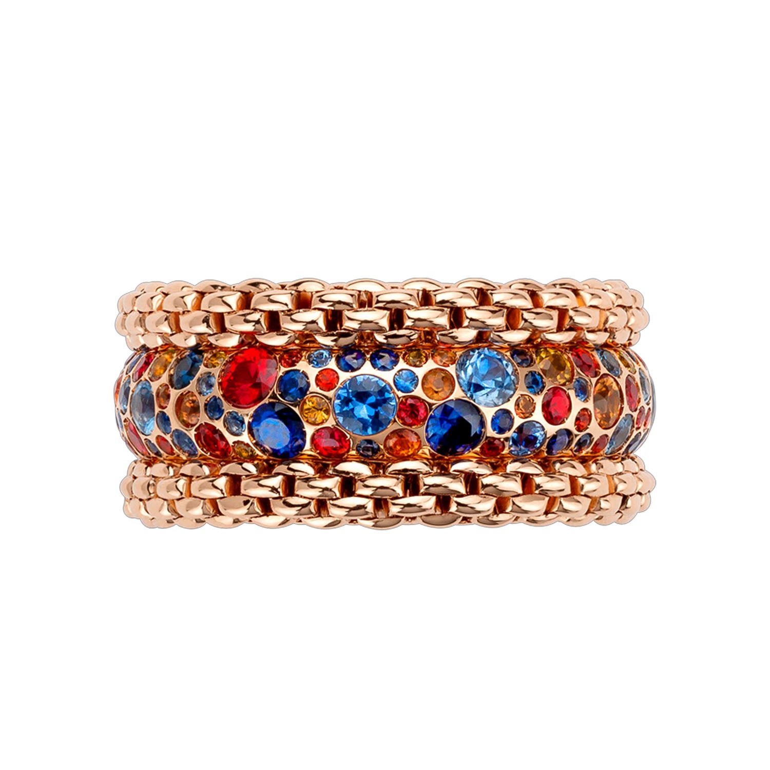 Bubble Rose Gold Ring with Multicolour Sapphires