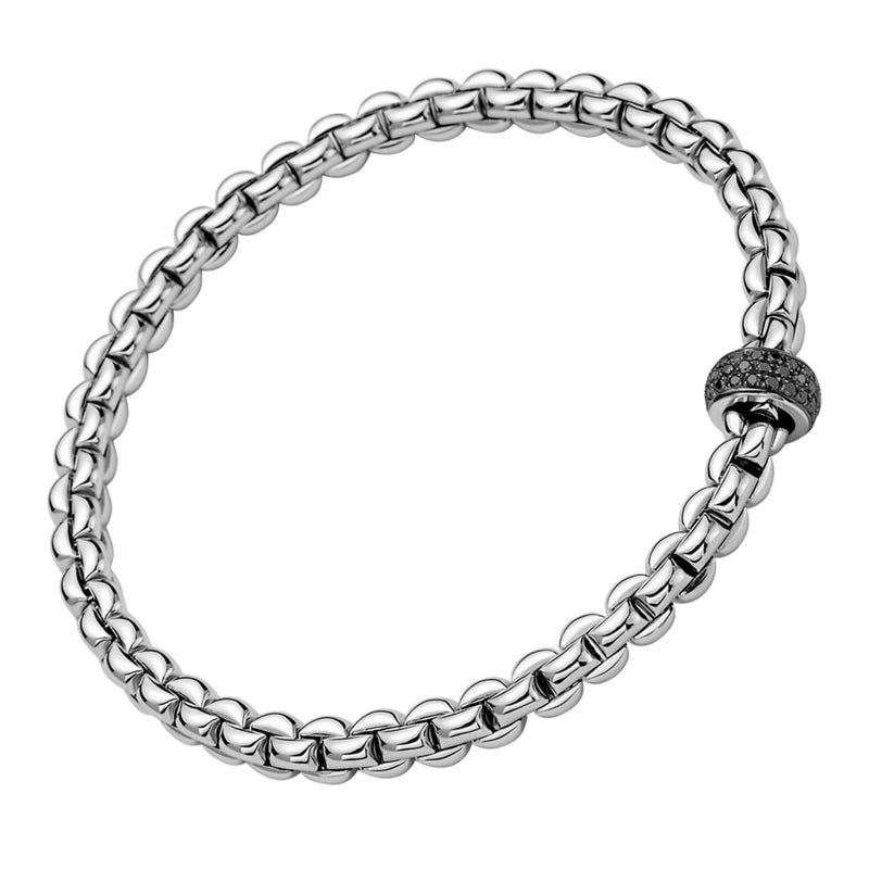 FOPE Eka 18ct White Gold Flex'it Bracelet With Pave Set Black Diamond Rondel - Berry's Jewellers