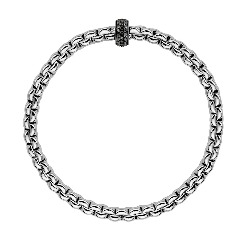 FOPE Eka 18ct White Gold Flex'it Bracelet With Pave Set Black Diamond Rondel - Berry's Jewellers