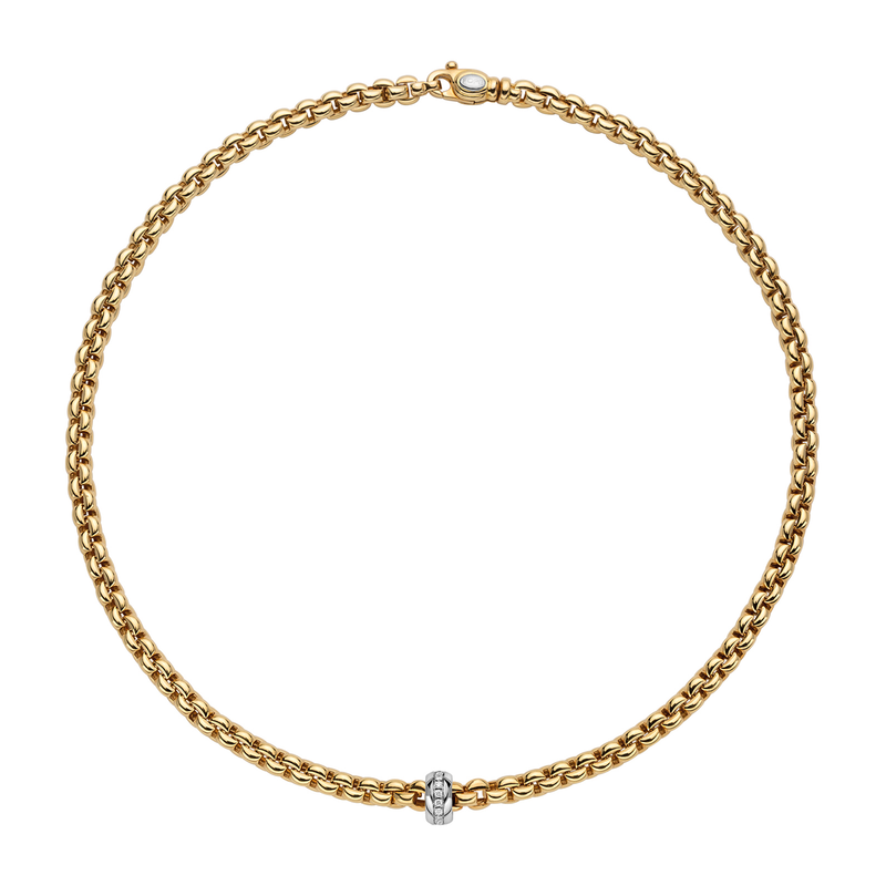 Eka 18ct Yellow Gold Necklace with White Gold Diamond Rondel