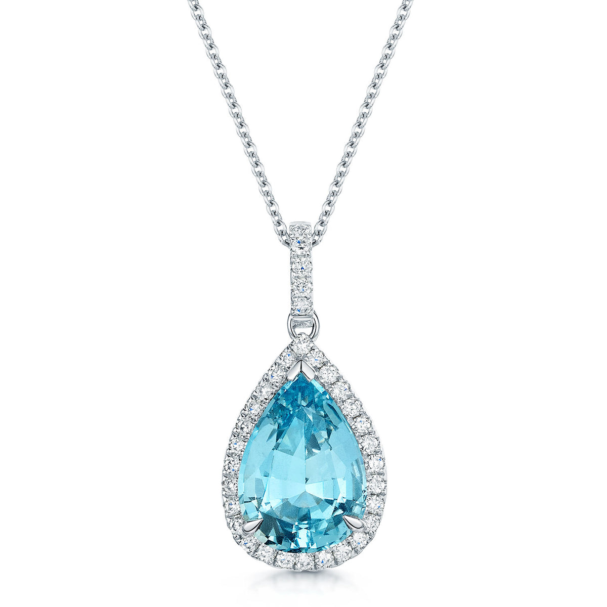 18ct White Gold Aquamarine And Diamond Pendant With A Diamond Bale