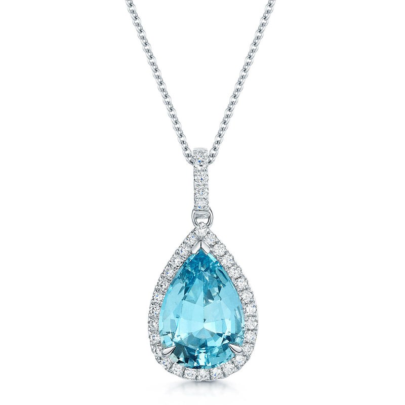 18ct White Gold Aquamarine And Diamond Pendant With A Diamond Bale