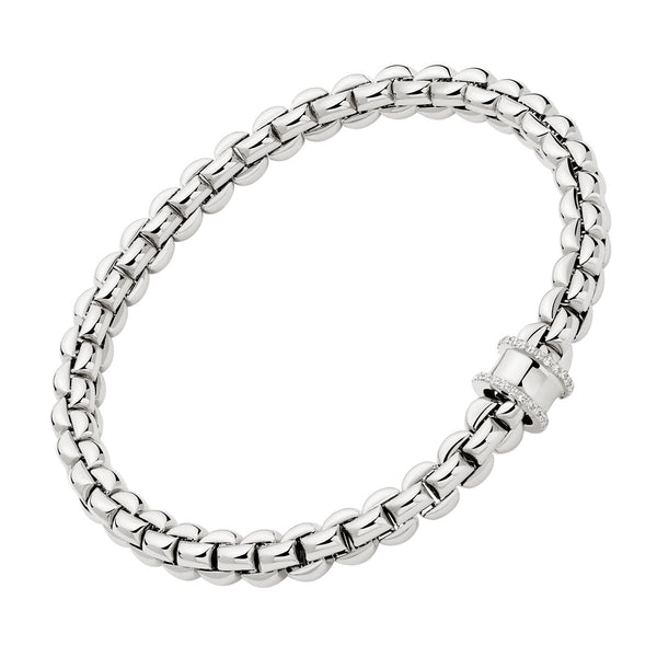 FOPE Eka 18ct White Gold Flex'it Bracelet With Diamond Pave Set Rondel - Berry's Jewellers