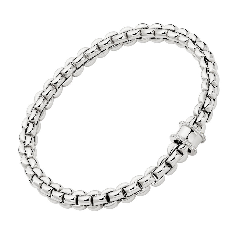 FOPE Eka 18ct White Gold Flex'it Bracelet With Diamond Pave Set Rondel - Berry's Jewellers