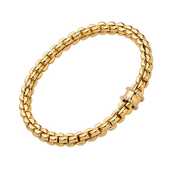 FOPE Eka 18ct Yellow Gold Flex'it Bracelet With Diamond Pave Set Rondel - Berry's Jewellers