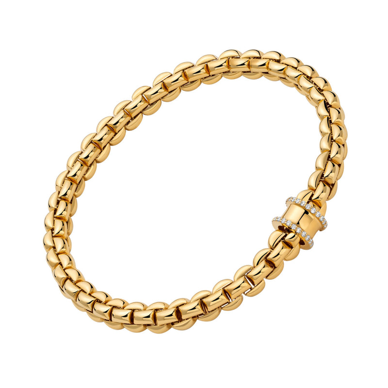 FOPE Eka 18ct Yellow Gold Flex'it Bracelet With Diamond Pave Set Rondel - Berry's Jewellers