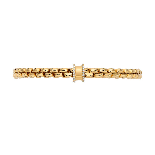 FOPE Eka 18ct Yellow Gold Flex'it Bracelet With Diamond Pave Set Rondel - Berry's Jewellers