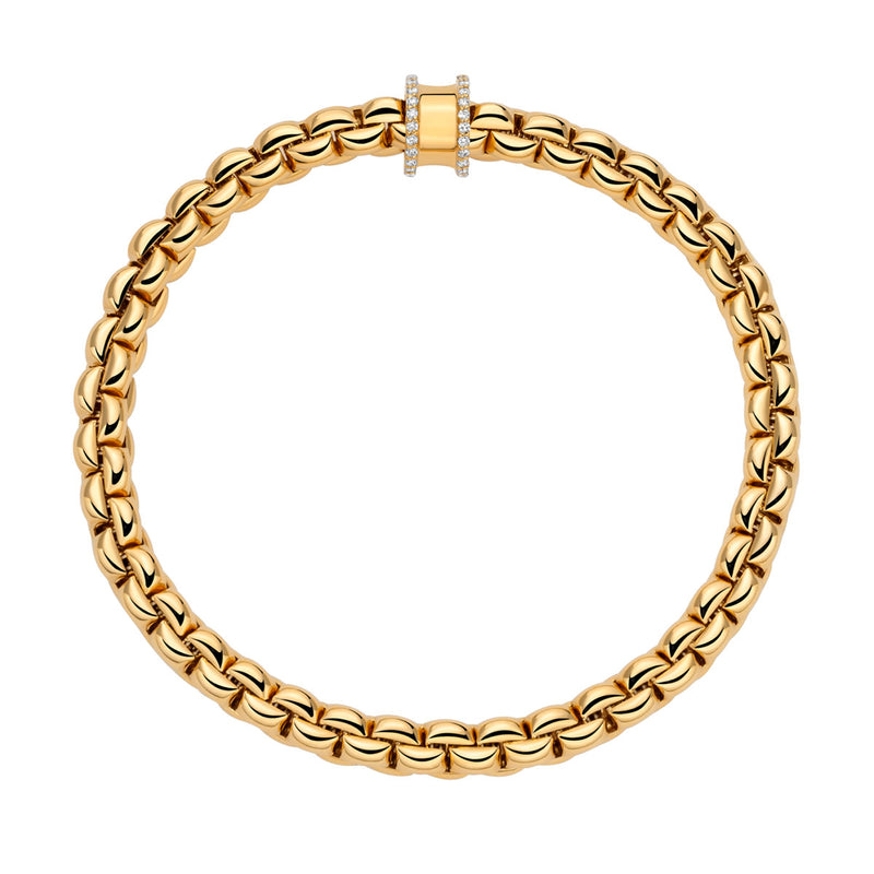 FOPE Eka 18ct Yellow Gold Flex'it Bracelet With Diamond Pave Set Rondel - Berry's Jewellers
