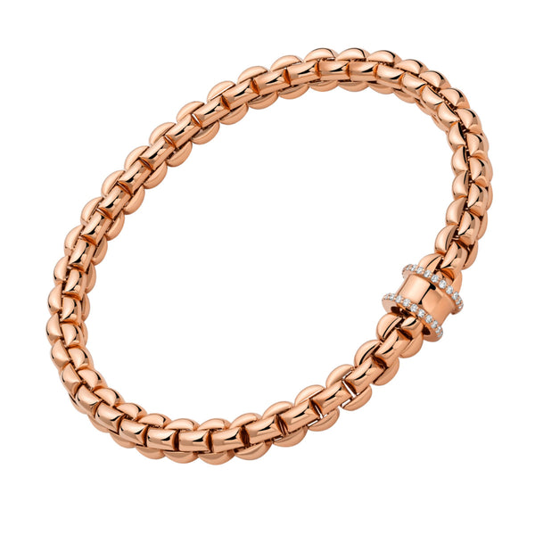FOPE Eka 18ct Rose Gold Flex'it Bracelet With Diamond Pave Set Rondel - Berry's Jewellers