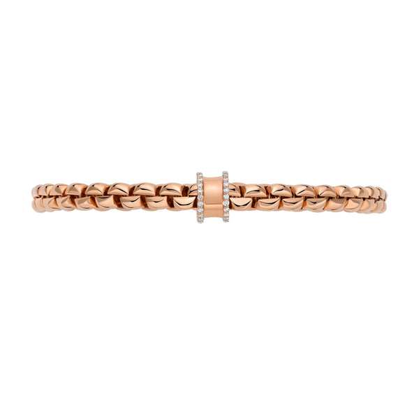 FOPE Eka 18ct Rose Gold Flex'it Bracelet With Diamond Pave Set Rondel - Berry's Jewellers