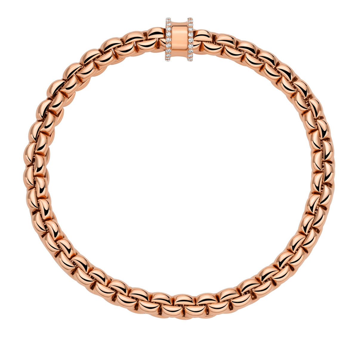FOPE Eka 18ct Rose Gold Flex'it Bracelet With Diamond Pave Set Rondel - Berry's Jewellers