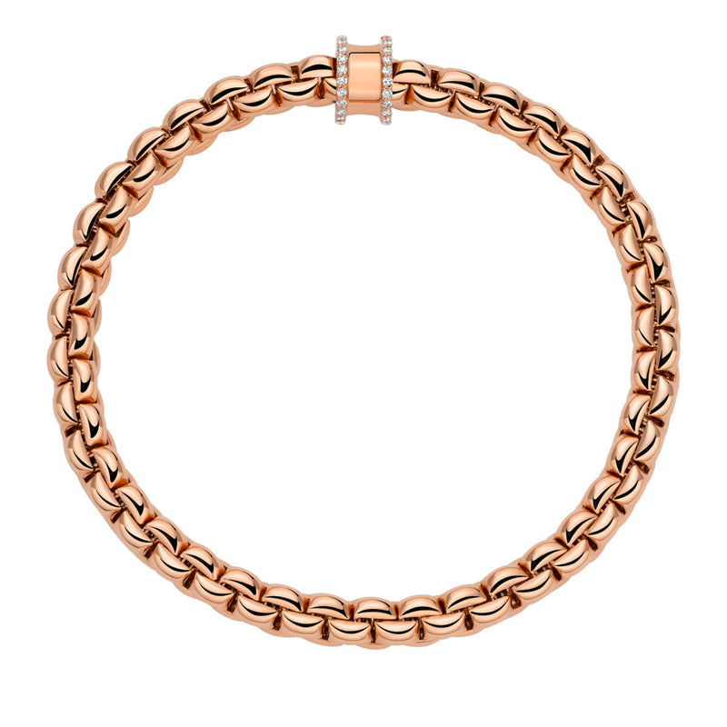 FOPE Eka 18ct Rose Gold Flex'it Bracelet With Diamond Pave Set Rondel - Berry's Jewellers