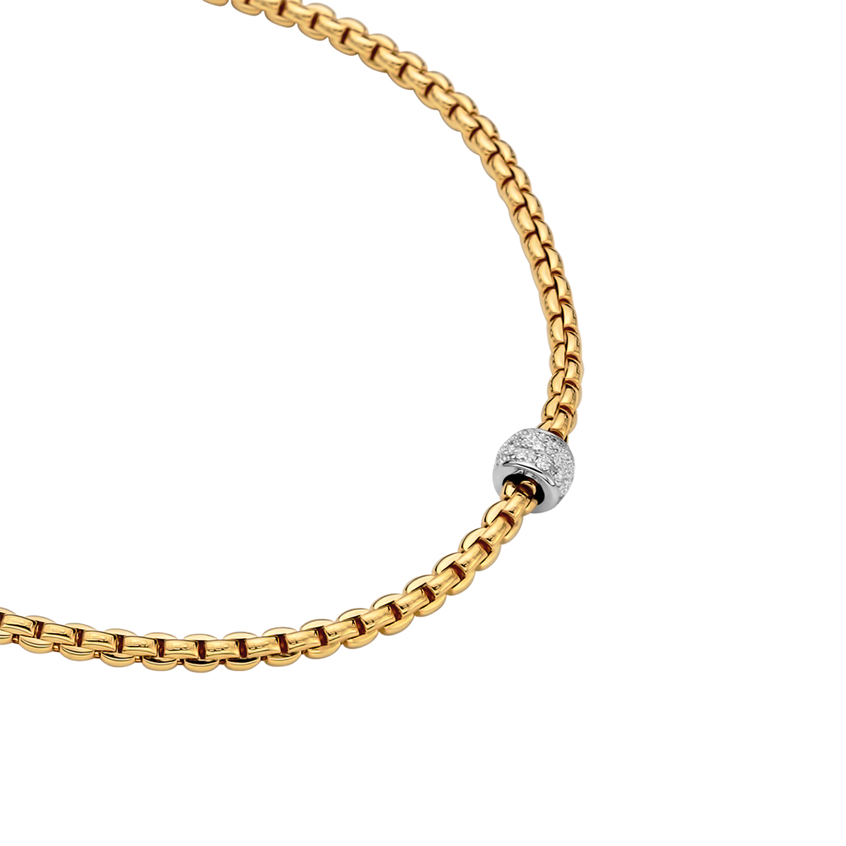 FOPE Eka 18ct Yellow Gold Slim Collarette With White Gold Diamond Set Rondel - Berry's Jewellers