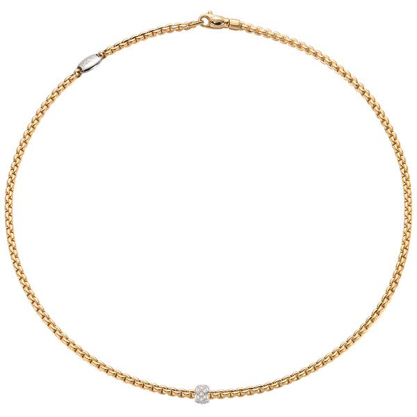 FOPE Eka 18ct Yellow Gold Slim Collarette With White Gold Diamond Set Rondel - Berry's Jewellers