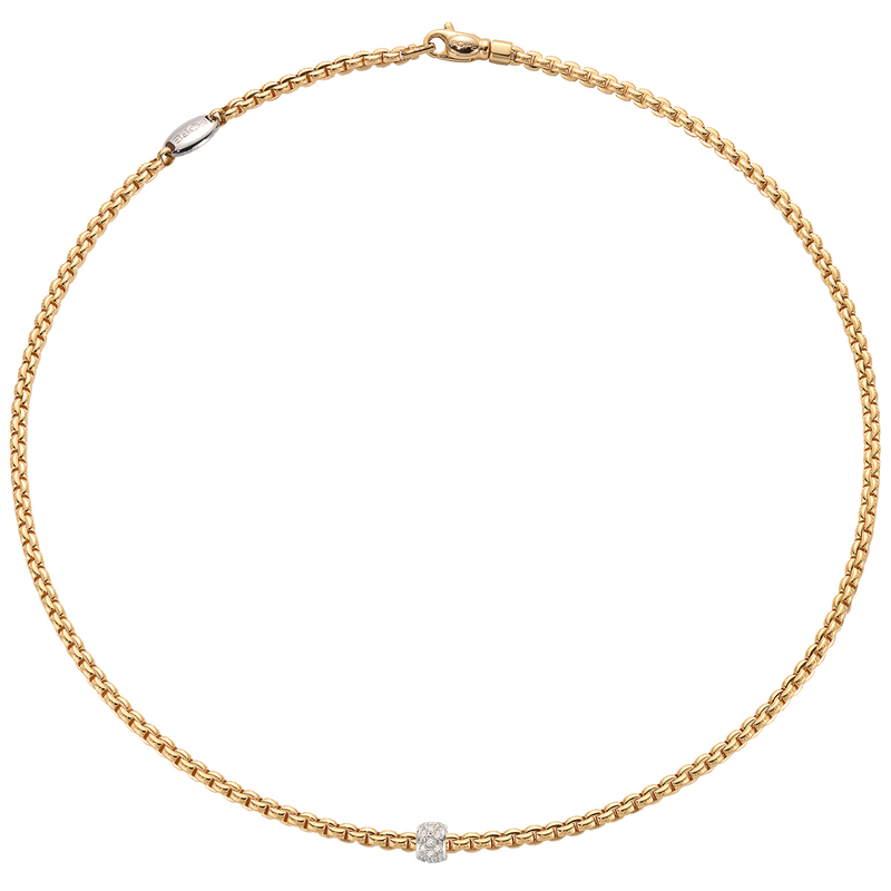 FOPE Eka 18ct Yellow Gold Slim Collarette With White Gold Diamond Set Rondel - Berry's Jewellers