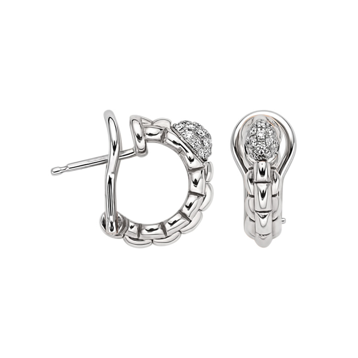 Eka 18ct White Gold Diamond Set Half Hoop Earrings