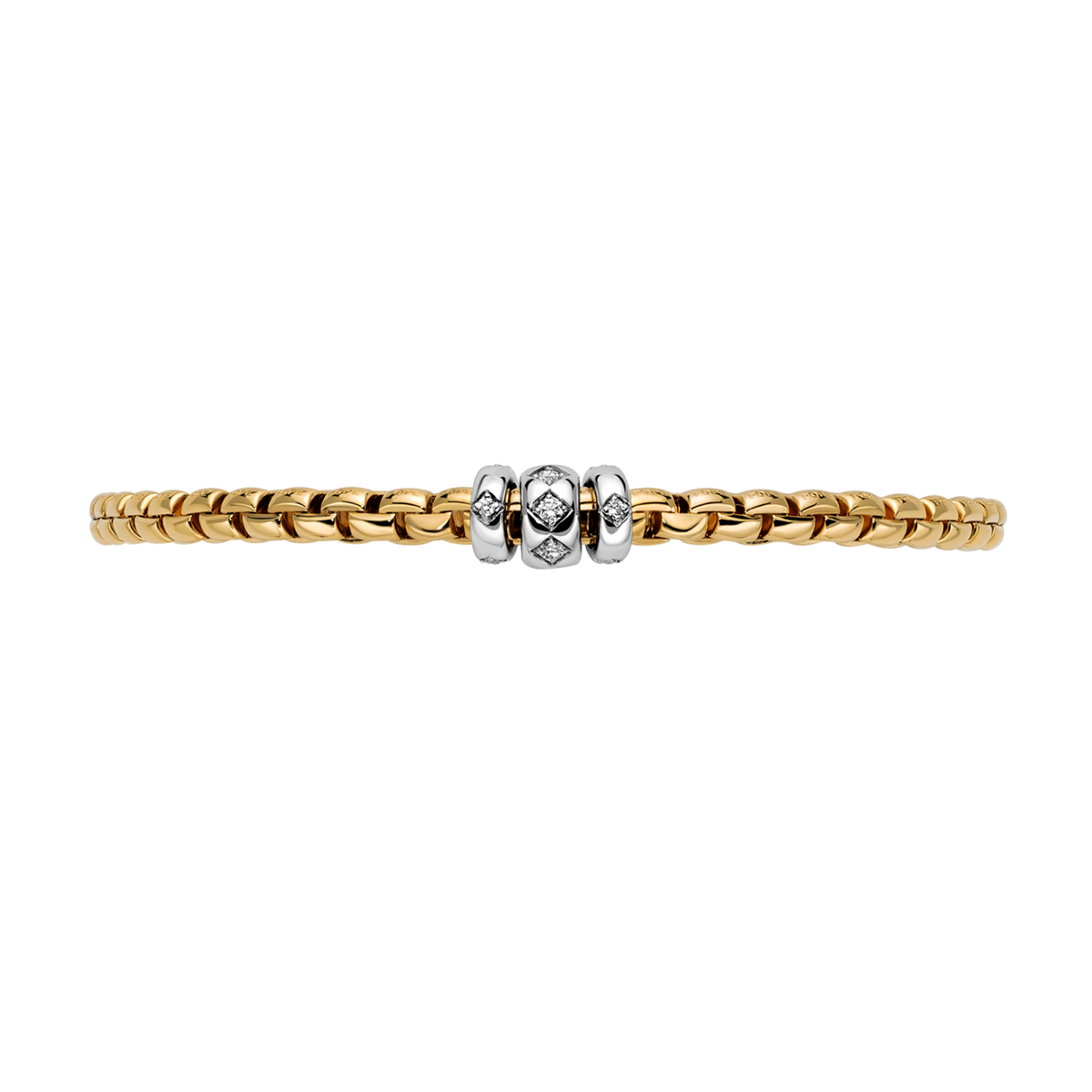 FOPE Eka 18ct Yellow Gold Bracelet With Three Rhombus Set Diamond Rondels - Berry's Jewellers