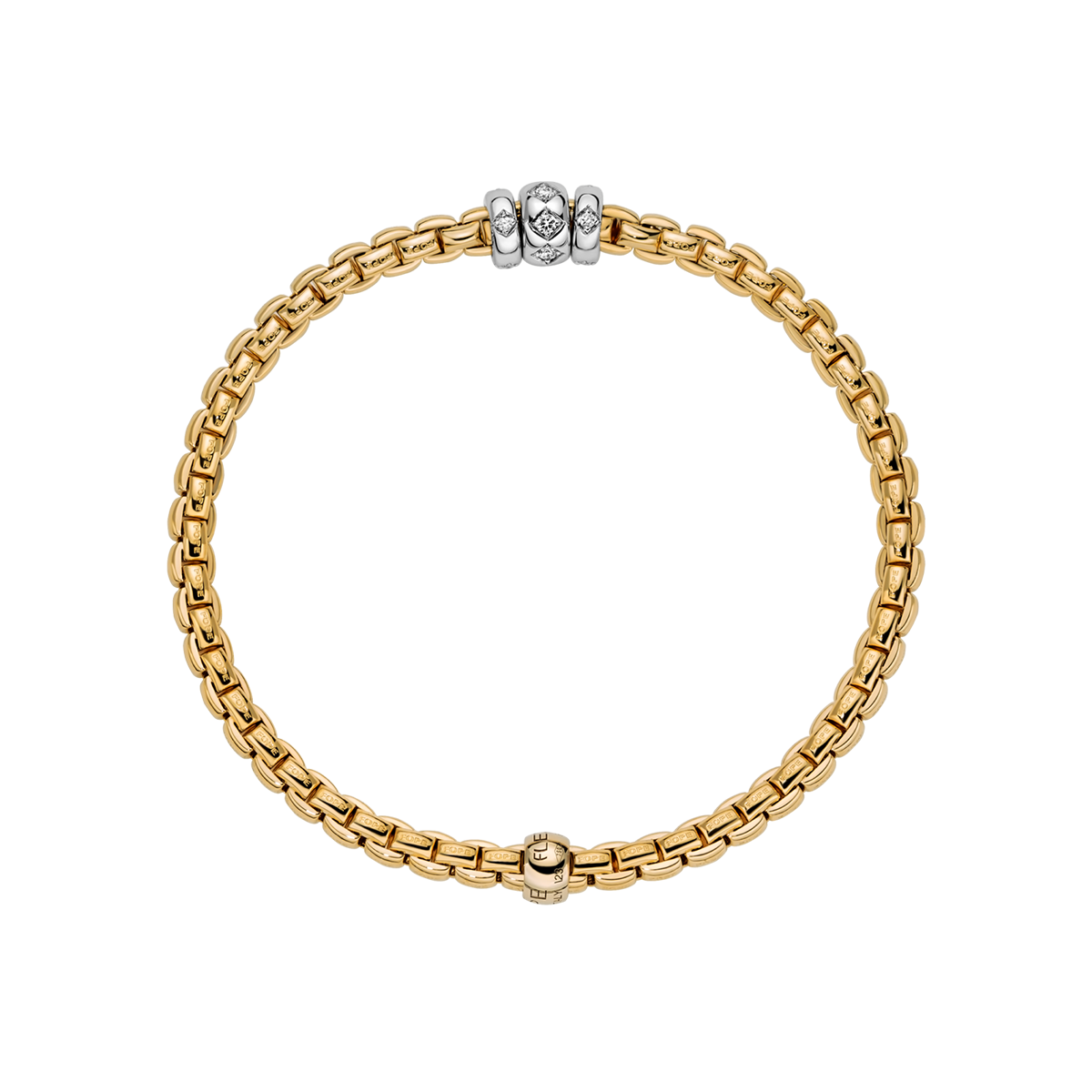 FOPE Eka 18ct Yellow Gold Bracelet With Three Rhombus Set Diamond Rondels - Berry's Jewellers