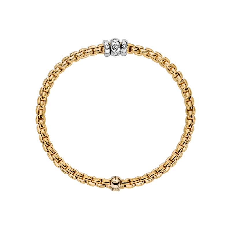 FOPE Eka 18ct Yellow Gold Bracelet With Three Rhombus Set Diamond Rondels - Berry's Jewellers