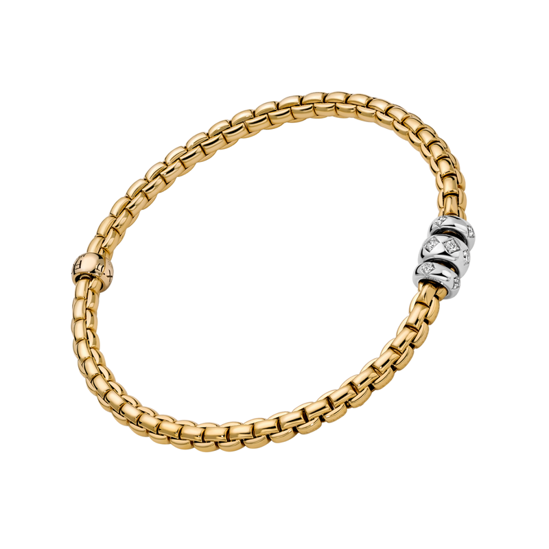 FOPE Eka 18ct Yellow Gold Bracelet With Three Rhombus Set Diamond Rondels - Berry's Jewellers