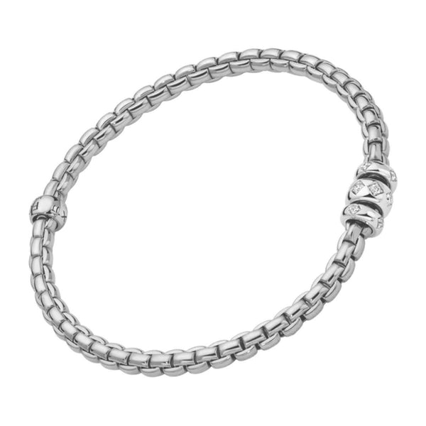 FOPE 18ct White Gold Eka Flex'it Bracelet With Three Rhombus Set Diamond Rondels - Berry's Jewellers