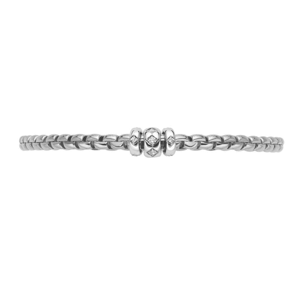 FOPE 18ct White Gold Eka Flex'it Bracelet With Three Rhombus Set Diamond Rondels - Berry's Jewellers