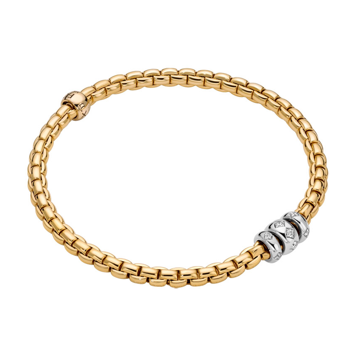 FOPE Eka 18ct Yellow Gold Bracelet With Three Rhombus Set Diamond Rondels - Berry's Jewellers