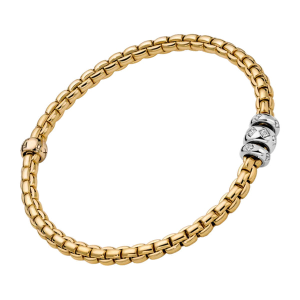 FOPE 18ct Yellow Gold Eka Flex'it Bracelet With Three Rhombus Set Diamond Rondels - Berry's Jewellers