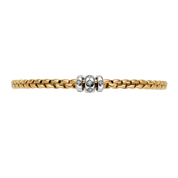 FOPE 18ct Yellow Gold Eka Flex'it Bracelet With Three Rhombus Set Diamond Rondels - Berry's Jewellers