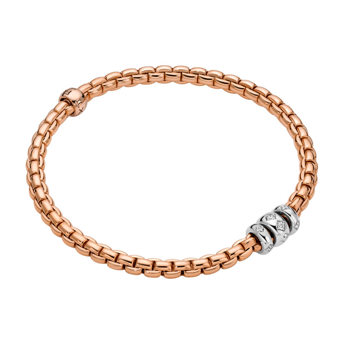 FOPE Eka 18ct Rose Gold Bracelet With Three Rhombus Set Diamond Rondels - Berry's Jewellers