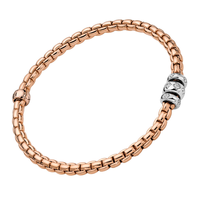 FOPE 18ct Rose Gold Eka Flex'it Bracelet With Three Rhombus Set Diamond Rondels - Berry's Jewellers