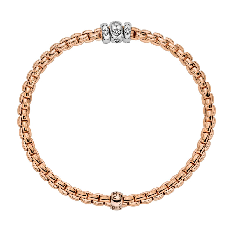 FOPE 18ct Rose Gold Eka Flex'it Bracelet With Three Rhombus Set Diamond Rondels - Berry's Jewellers