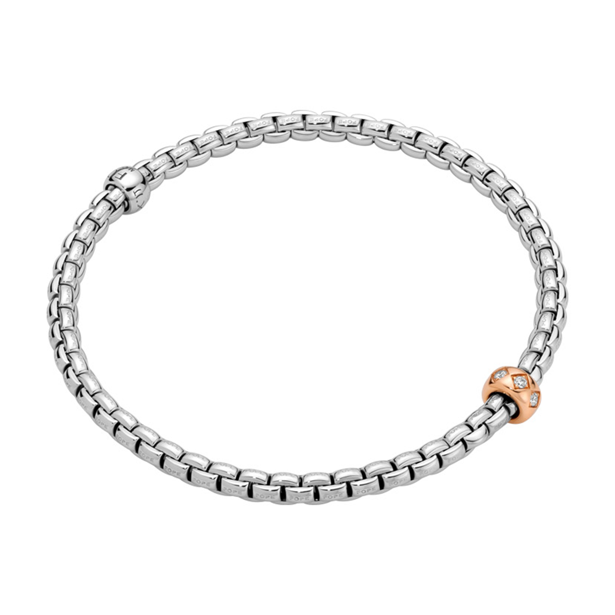 FOPE Eka 18ct White Gold Bracelet With Rose Gold Rhombus Set Diamond Rondel - Berry's Jewellers