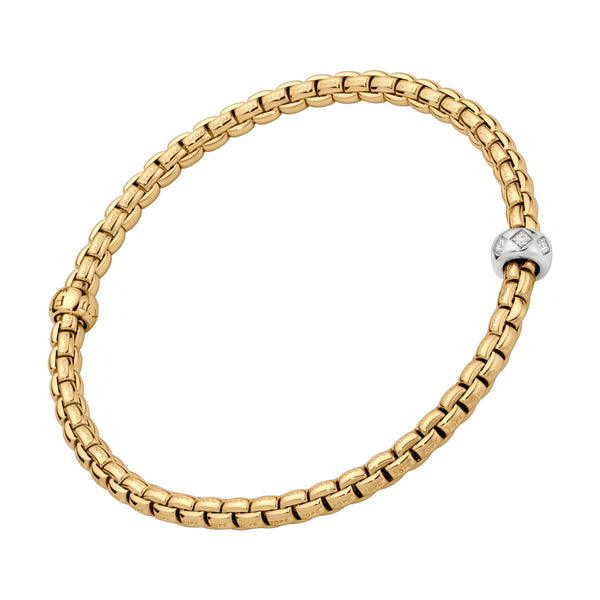 FOPE Eka Flex'it 18ct Yellow Gold Bracelet with Rhombus Set Diamonds - Berry's Jewellers
