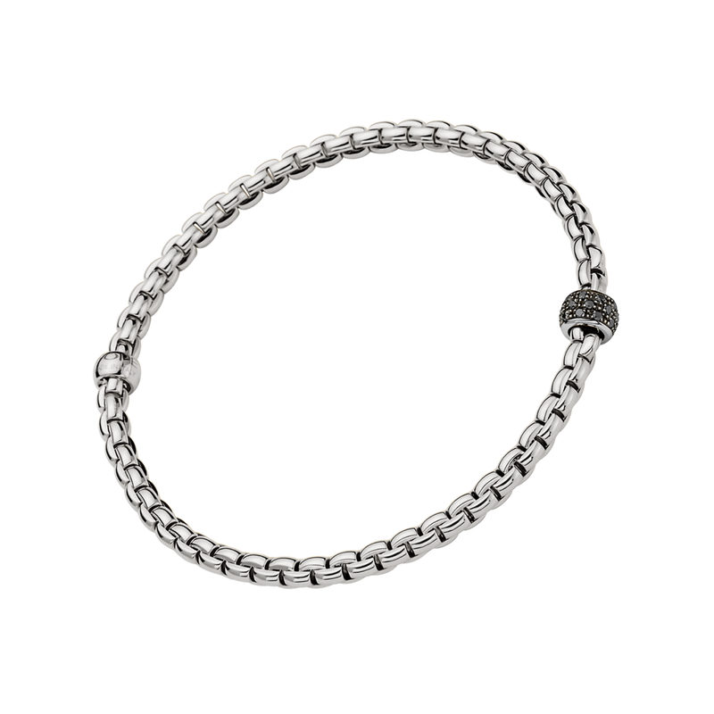 FOPE Eka Tiny 18ct White Gold Bracelet With Pavé Set Black Diamonds - Berry's Jewellers