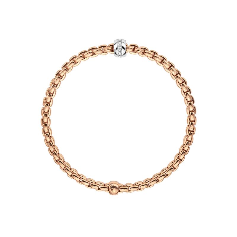 FOPE Eka 18ct Rose Gold Bracelet with Diamond Set Rondel - Berry's Jewellers