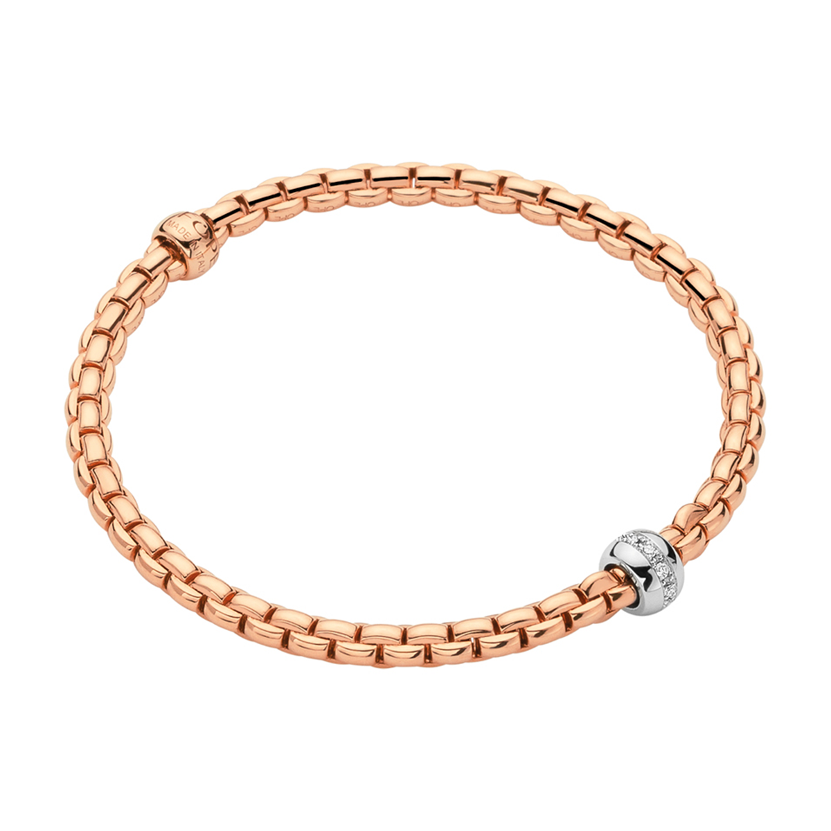 FOPE Eka 18ct Rose Gold Bracelet with Diamond Set Rondel - Berry's Jewellers