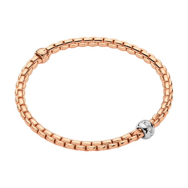 FOPE Eka 18ct Rose Gold Bracelet with Diamond Set Rondel - Berry's Jewellers