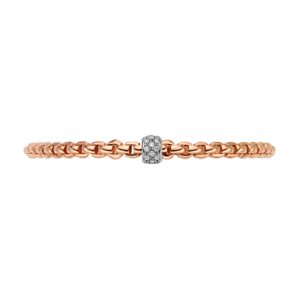 FOPE Eka 18ct Rose Gold Bracelet With Pave Diamond Set Rondel - Berry's Jewellers