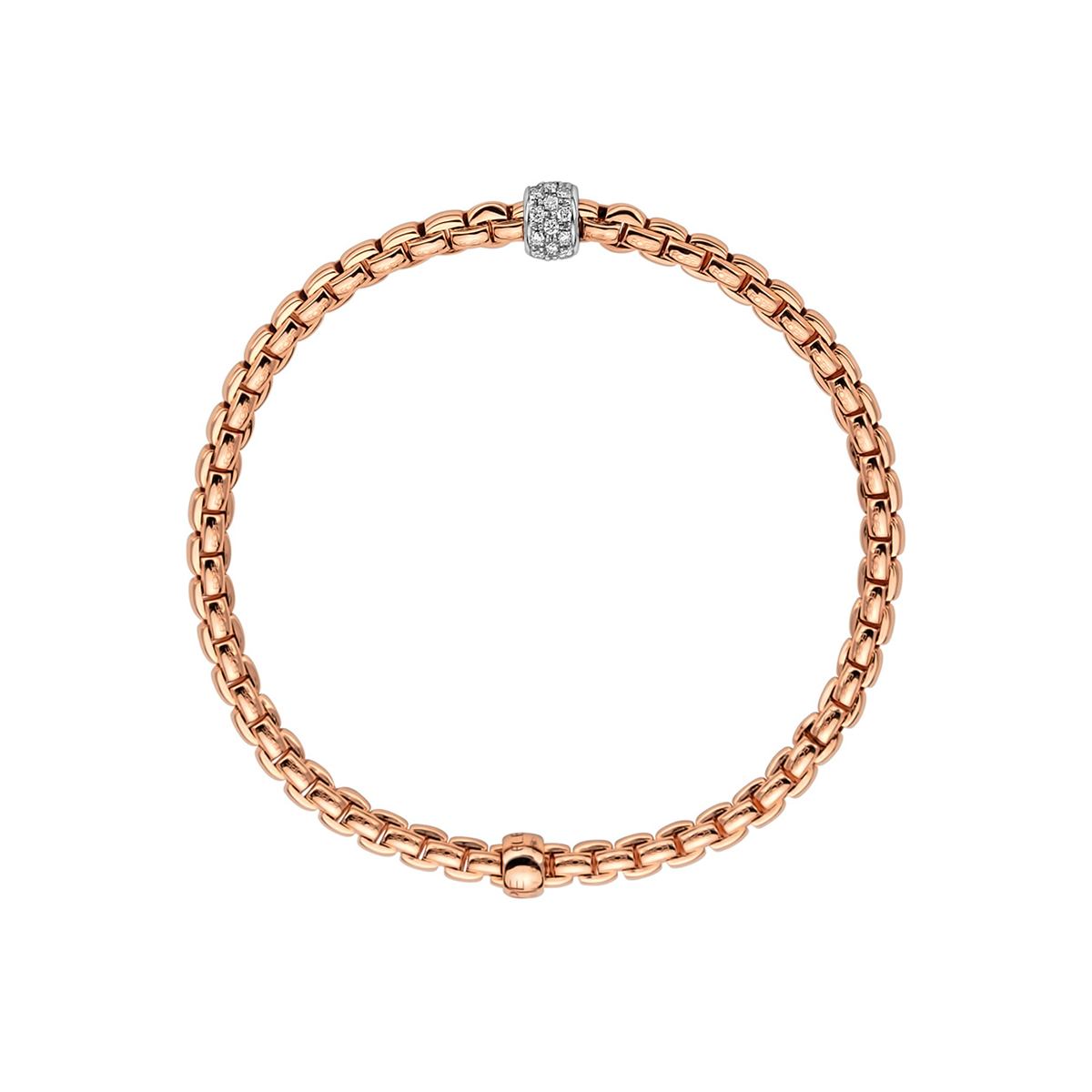 FOPE Eka 18ct Rose Gold Bracelet With Pave Diamond Set Rondel - Berry's Jewellers