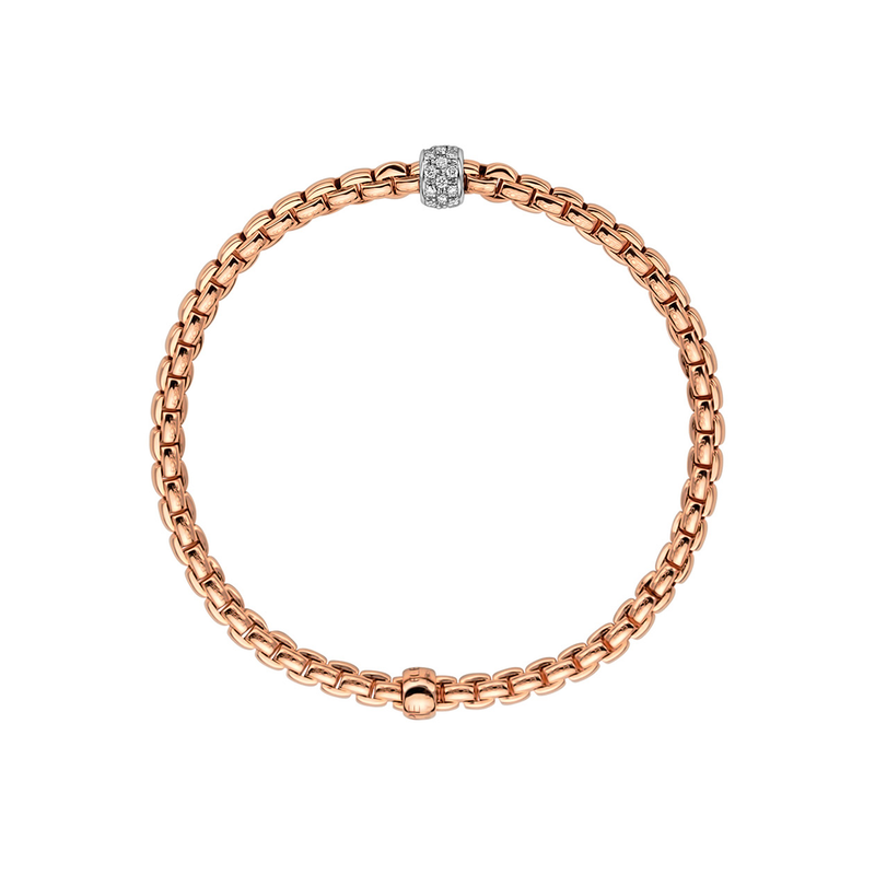 FOPE Eka 18ct Rose Gold Bracelet With Pave Diamond Set Rondel - Berry's Jewellers