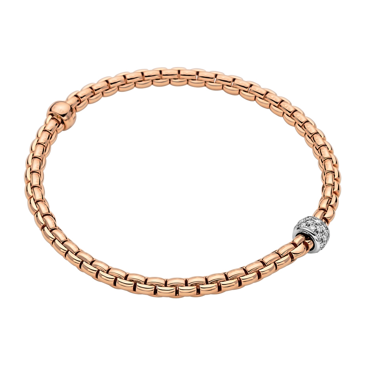 FOPE Eka 18ct Rose Gold Bracelet With Pave Diamond Set Rondel - Berry's Jewellers