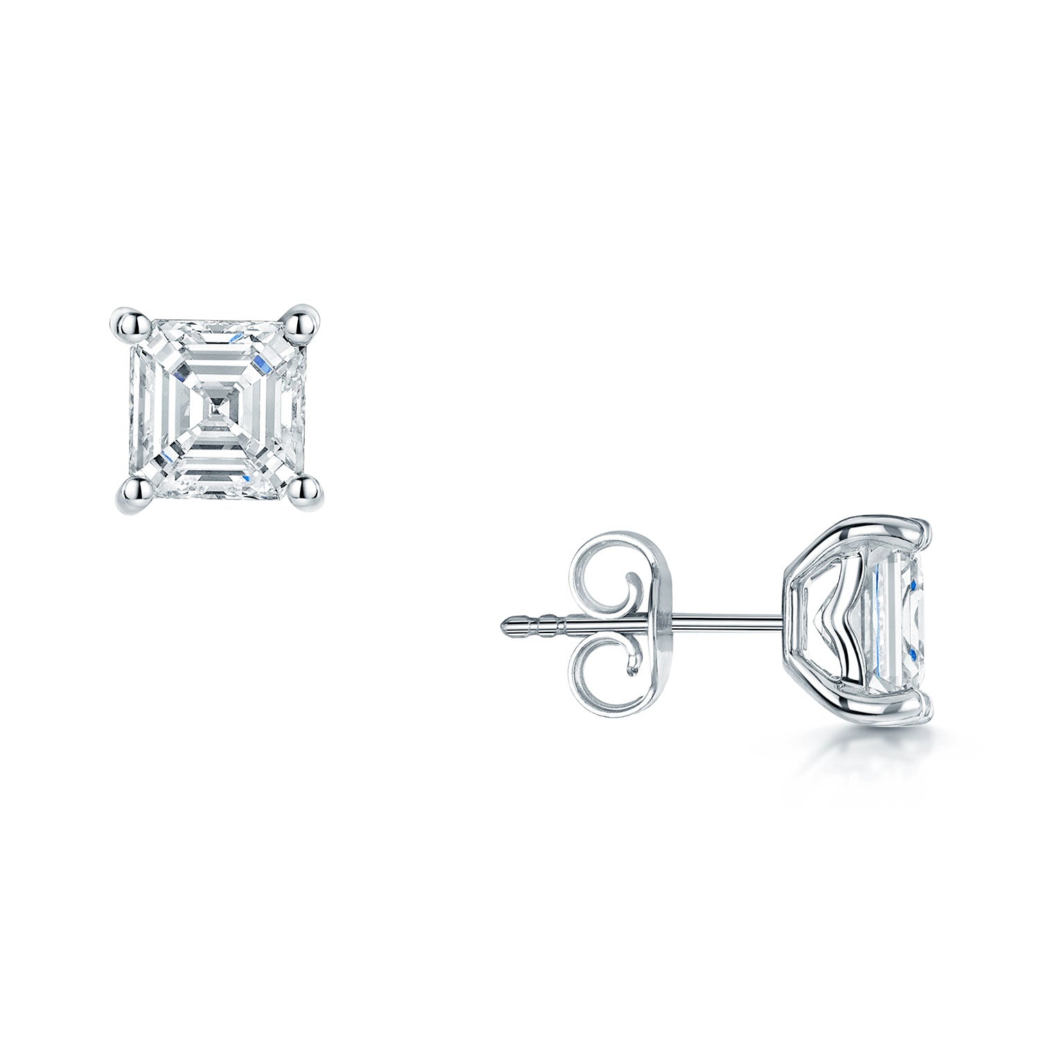 18ct White Gold GIA Certificated Asscher Cut Diamond Stud Earrings