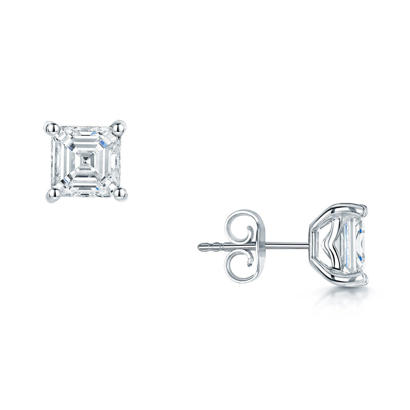 18ct White Gold GIA Certificated Asscher Cut Diamond Stud Earrings