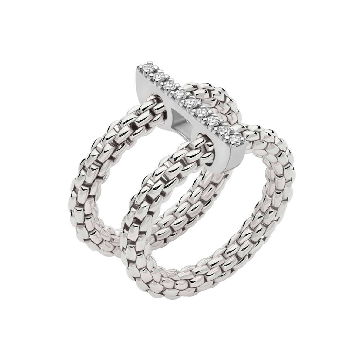 Prima 18ct White Gold Double Mesh Diamond Set Ring